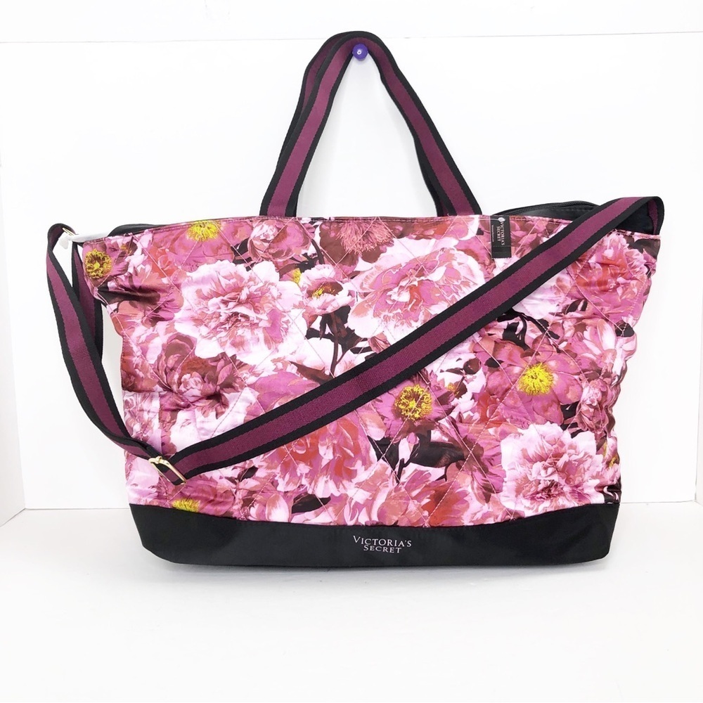 Victoria’s Secret floral rose quilted oversize weekend, tote bag